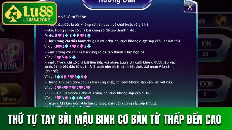 Thứ tự tay bài Mậu binh cơ bản từ thấp đến cao 